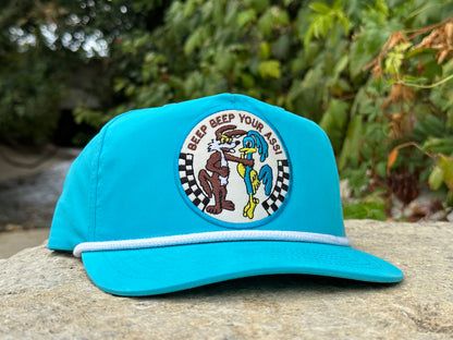 Beep Beep Your A**: Light Blue/White Rope Hat- Low Profile