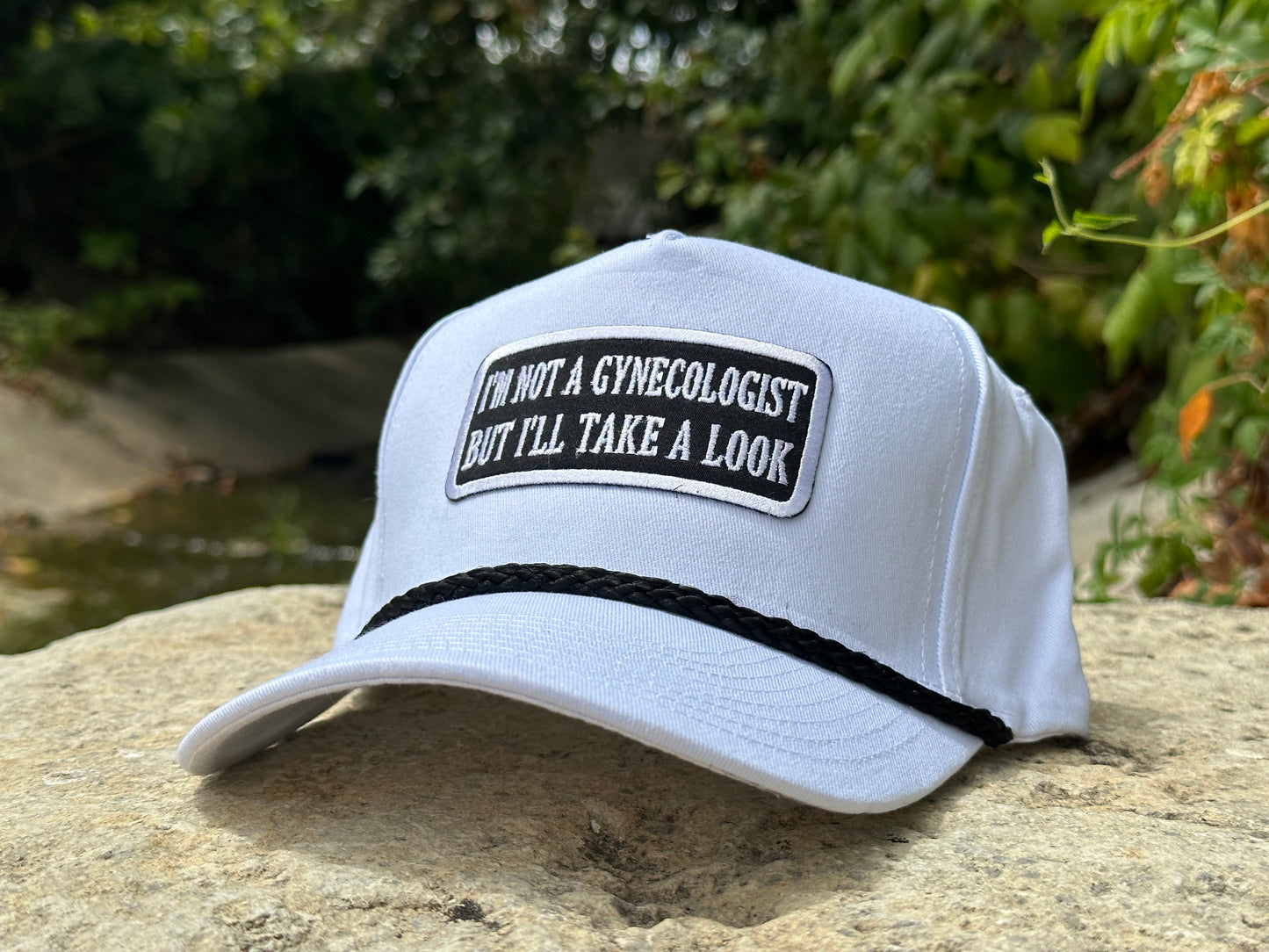 I’m Not A Gynecologist But I’ll Take A Look: White/Black Rope Hat