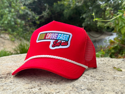 Drive Fast, Eat Ass: Red/White Rope Hat